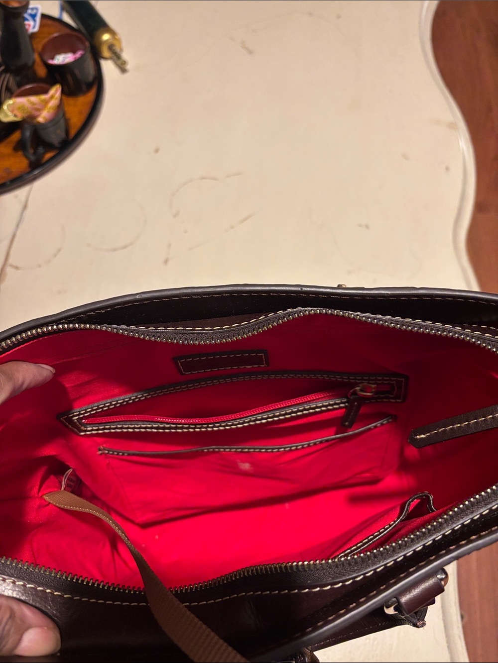 Dooney & Bourke Burgundy Croc-Embossed Leather Messenger with Brown Trim - Picture 2 of 5